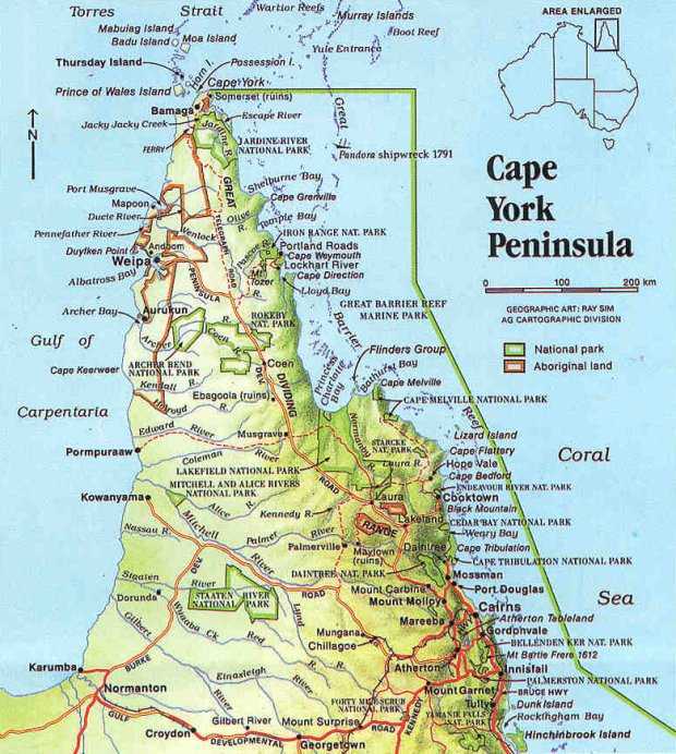 Map of Cape York Map of Cape York