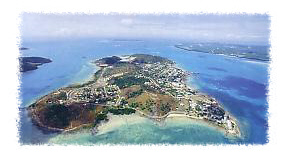 T.I. from the air; Horn Island is on the right, Hammond Island to the left