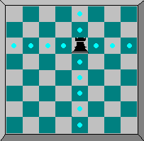 The Rook - valid moves are to blue-dotted sqares