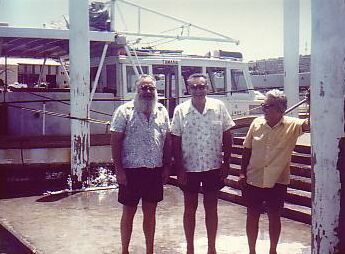 "Canadian Jim" and Ron Taylor seeing me off at the ferry in 1977