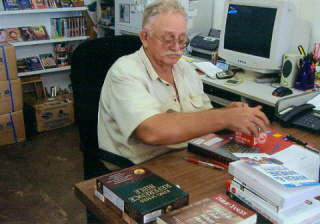 Stan Pedler in his shop on T.I.